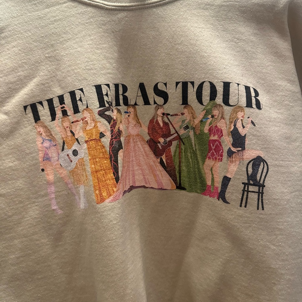 Gildan Beige Taylor Swift The Eras Tour Crew Neck Sweater - Picture 2 of 3